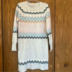 LOFT Fair Isle Long Sleeve Dress - Gray, Blue, Pink, and Orange